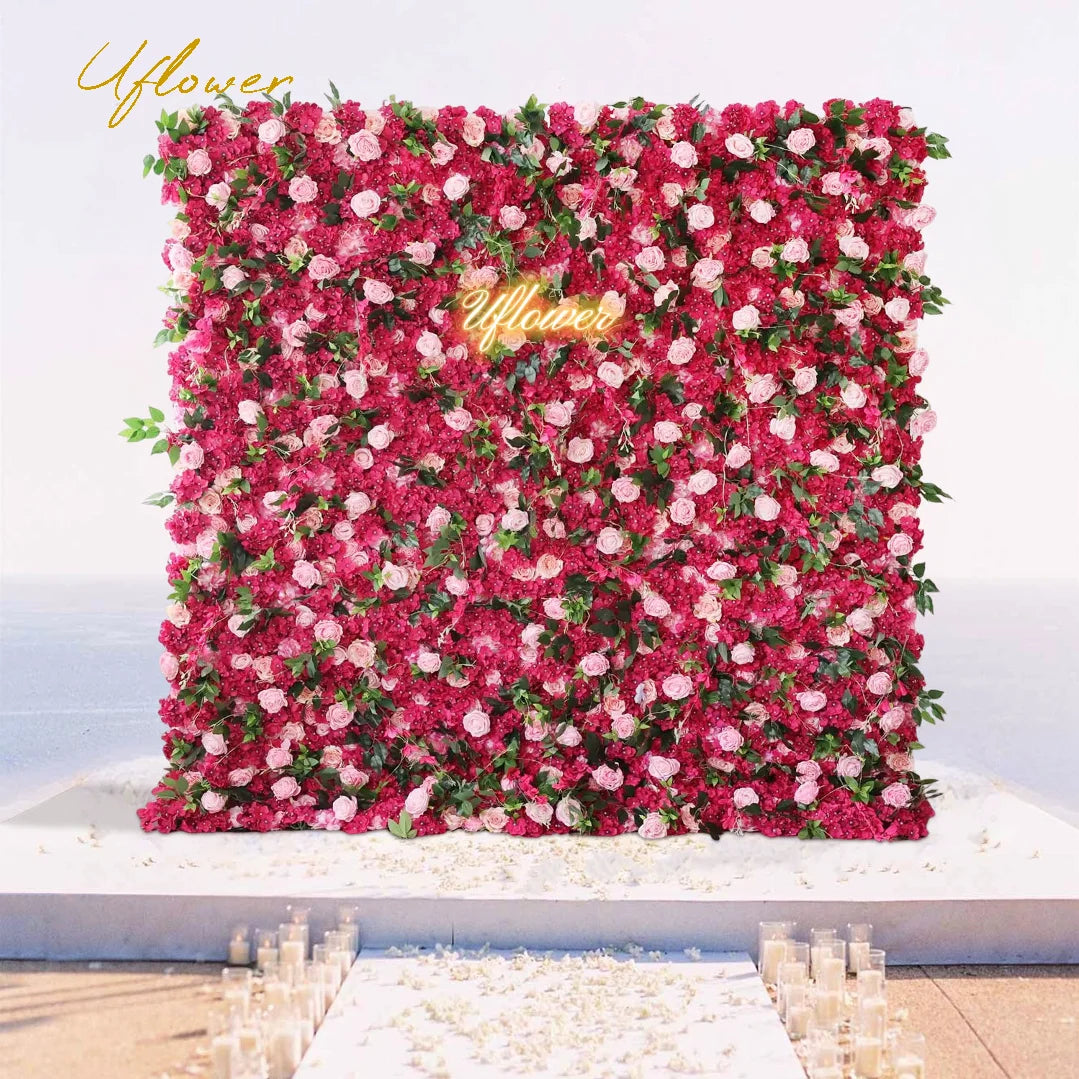 Wedding Red Pink Rose 5D Artificial Flower Wall Backdrop